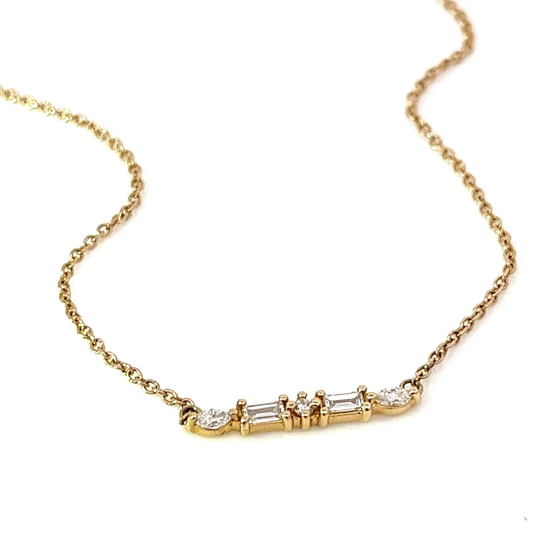 14K solid gold marquise & baguette diamond bar necklace - workshopunderground.com