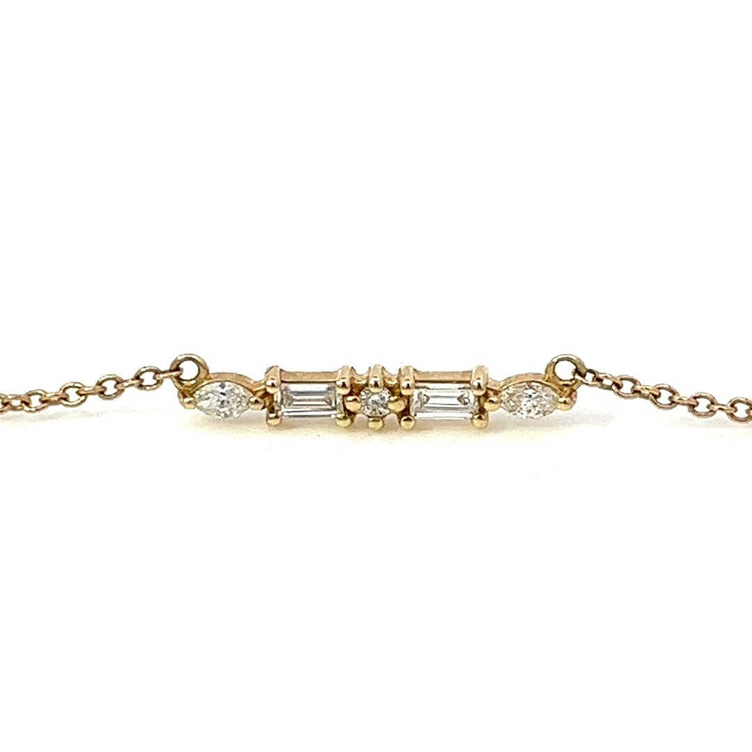 14K solid gold marquise & baguette diamond bar necklace - workshopunderground.com