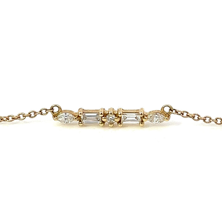 14K solid gold marquise & baguette diamond bar necklace - workshopunderground.com