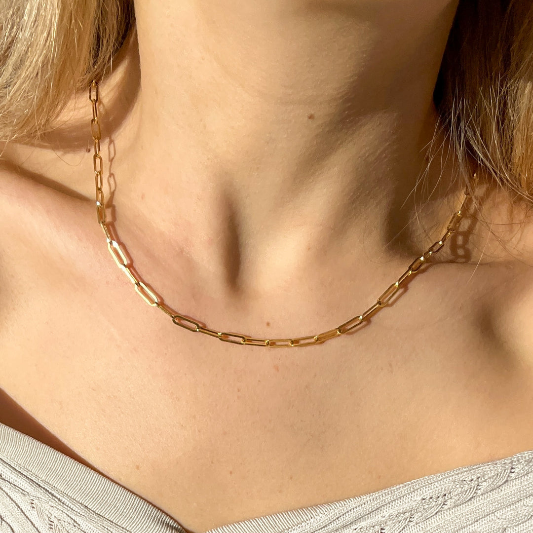14K solid gold bold paperclip chain necklace - workshopunderground.com