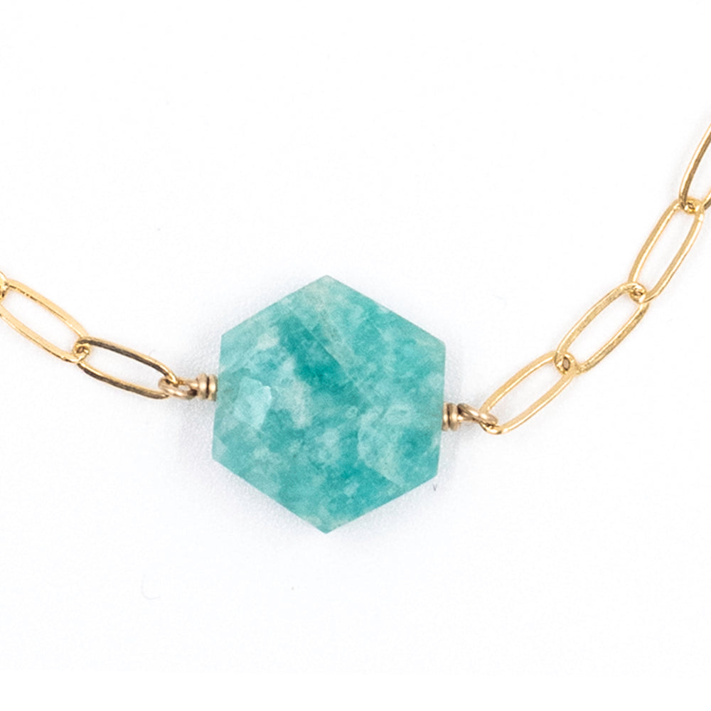 amazonite hexagon paperclip bracelet - Workshop Fine Jewelry