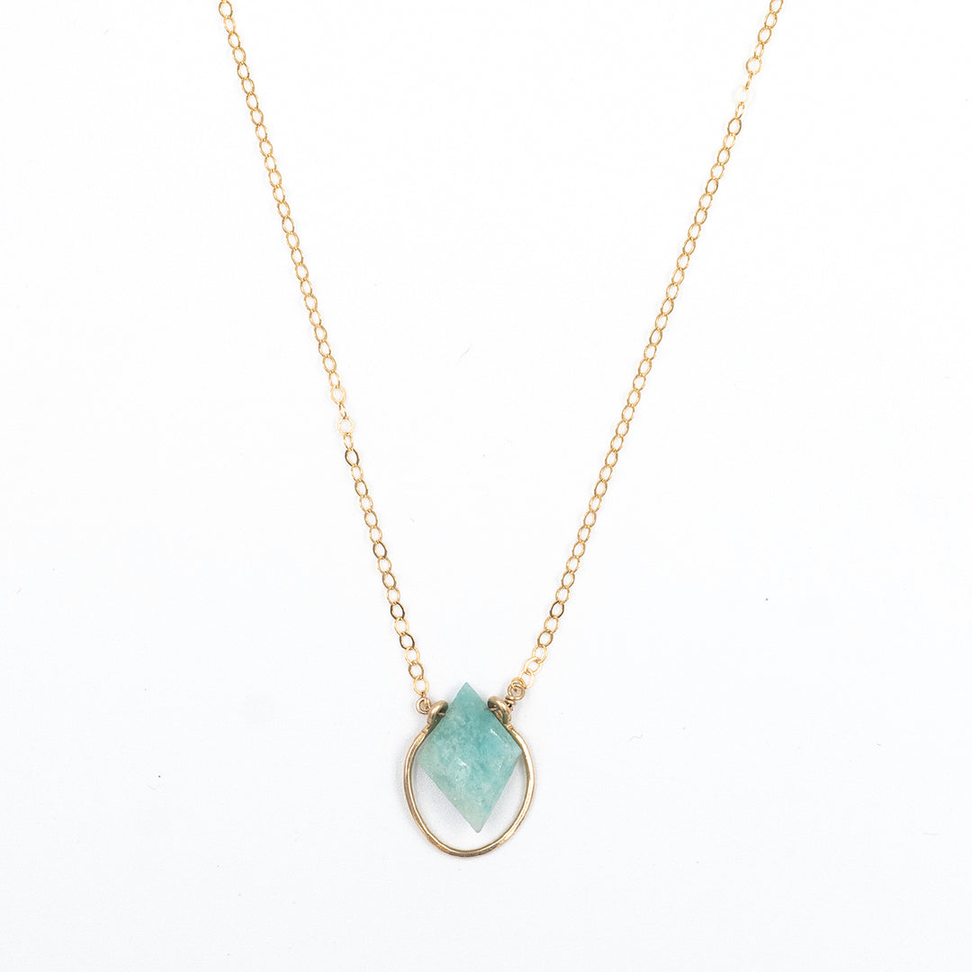 amazonite faceted diamond bezel necklace - Workshop Fine Jewelry