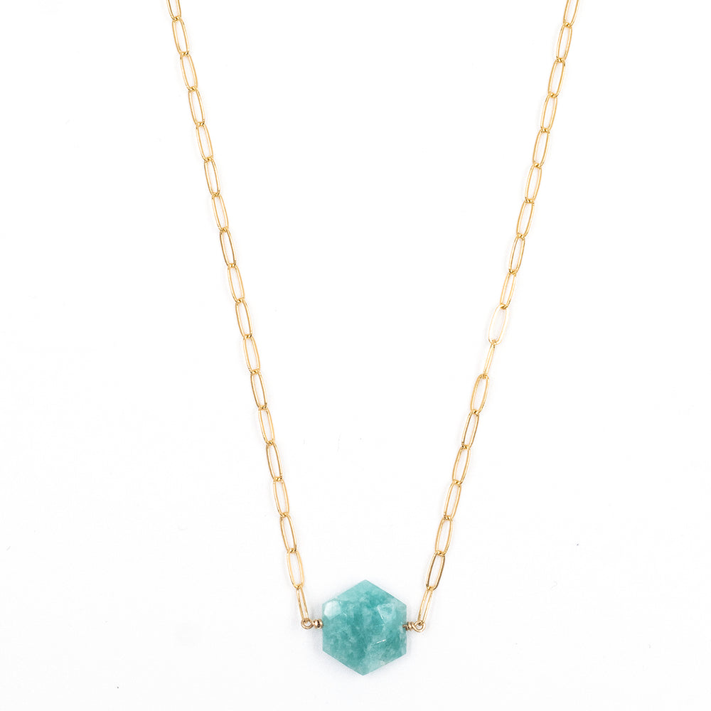 amazonite faceted hexagon necklace - Workshop Fine Jewelry