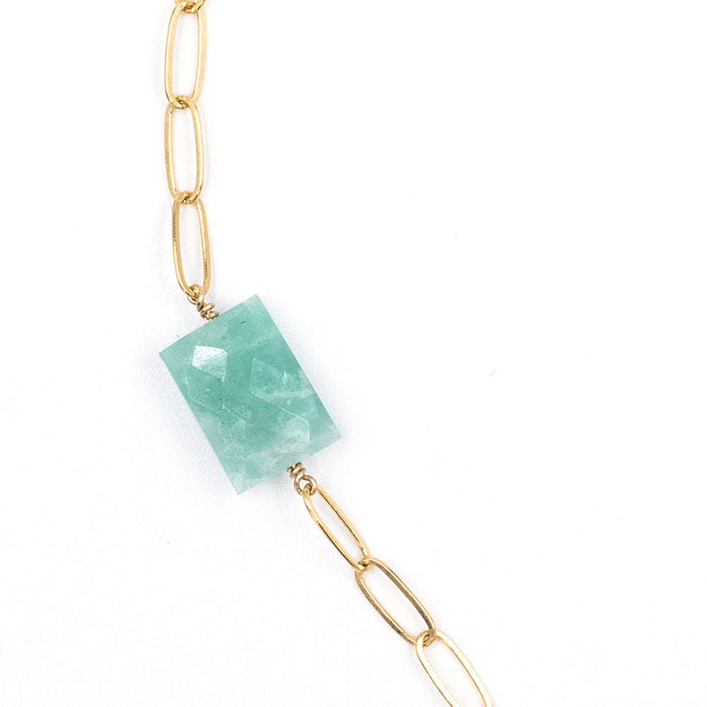 amazonite 3-station faceted chiclet necklace - Workshop Fine Jewelry