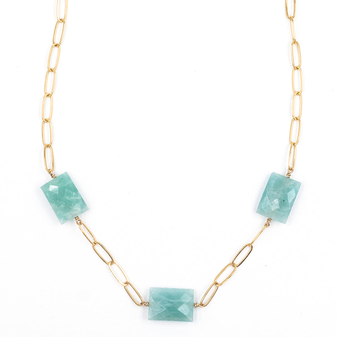 amazonite 3-station faceted chiclet necklace - Workshop Fine Jewelry
