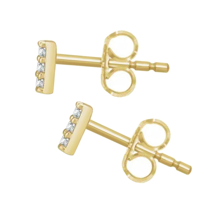 14K diamond 3-stone bar earrings - workshopunderground.com