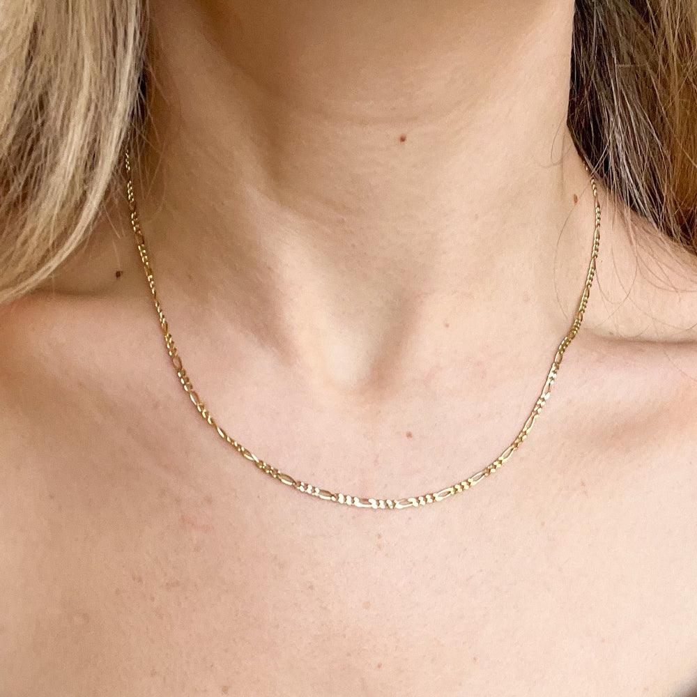14K solid gold diamond-cut figaro chain necklace - workshopunderground.com