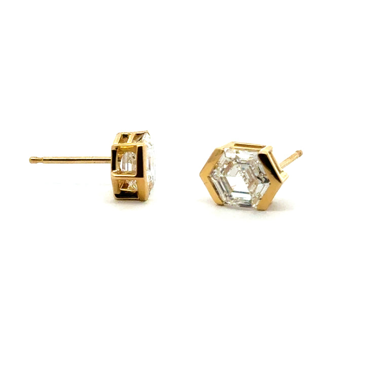 Linea - Hexagon Stud Earrings, 2.09 ctw - Workshop Fine Jewelry