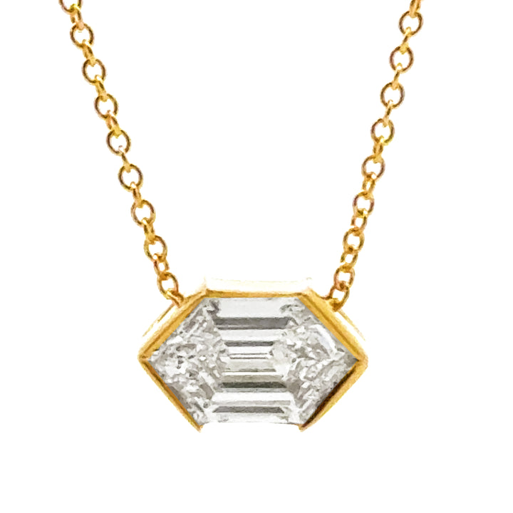 Linea - Half Bezel Hexagon Diamond Necklace, 1.03 ctw, 18K yellow gold - Workshop Fine Jewelry