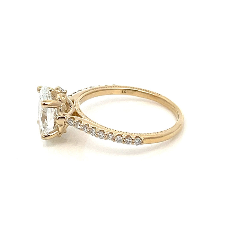 1.5 ctw oval diamond pave cathedral & milgrain engagement ring - Workshop Fine Jewelry