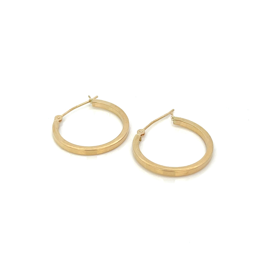 14K YG Flat Edge Round Hoops, medium - Workshop Fine Jewelry