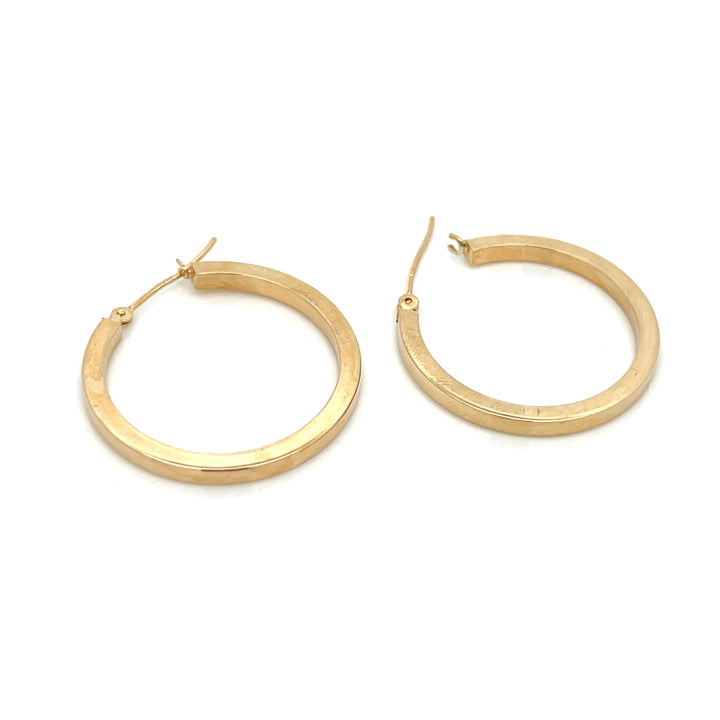 14K YG Flat Edge Round Hoops, large - Workshop Fine Jewelry