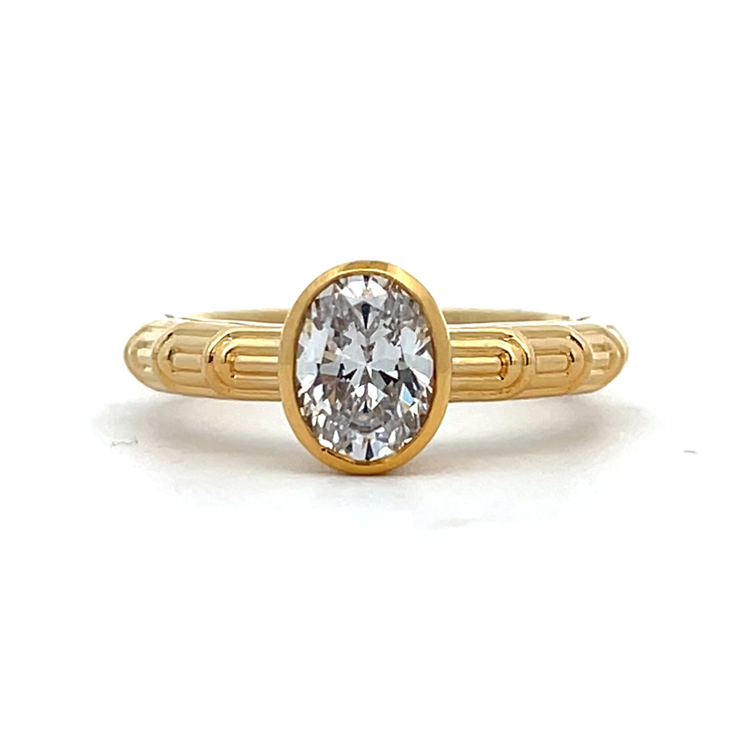 1 ct oval diamond deco bezel engagement ring - Workshop Fine Jewelry