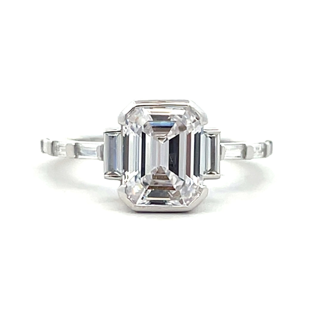 3.1 ctw emerald cut diamond half bezel deco engagement ring - Workshop Fine Jewelry