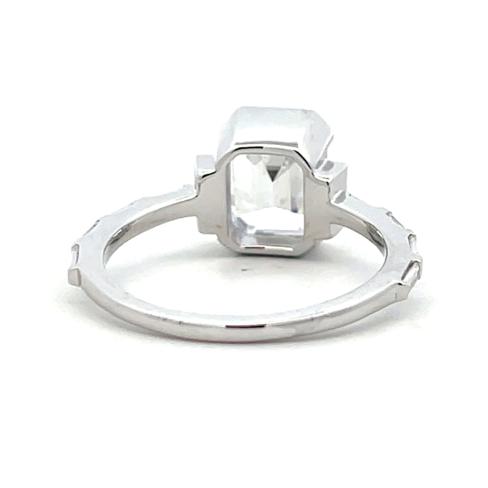 3.1 ctw emerald cut diamond half bezel deco engagement ring - Workshop Fine Jewelry