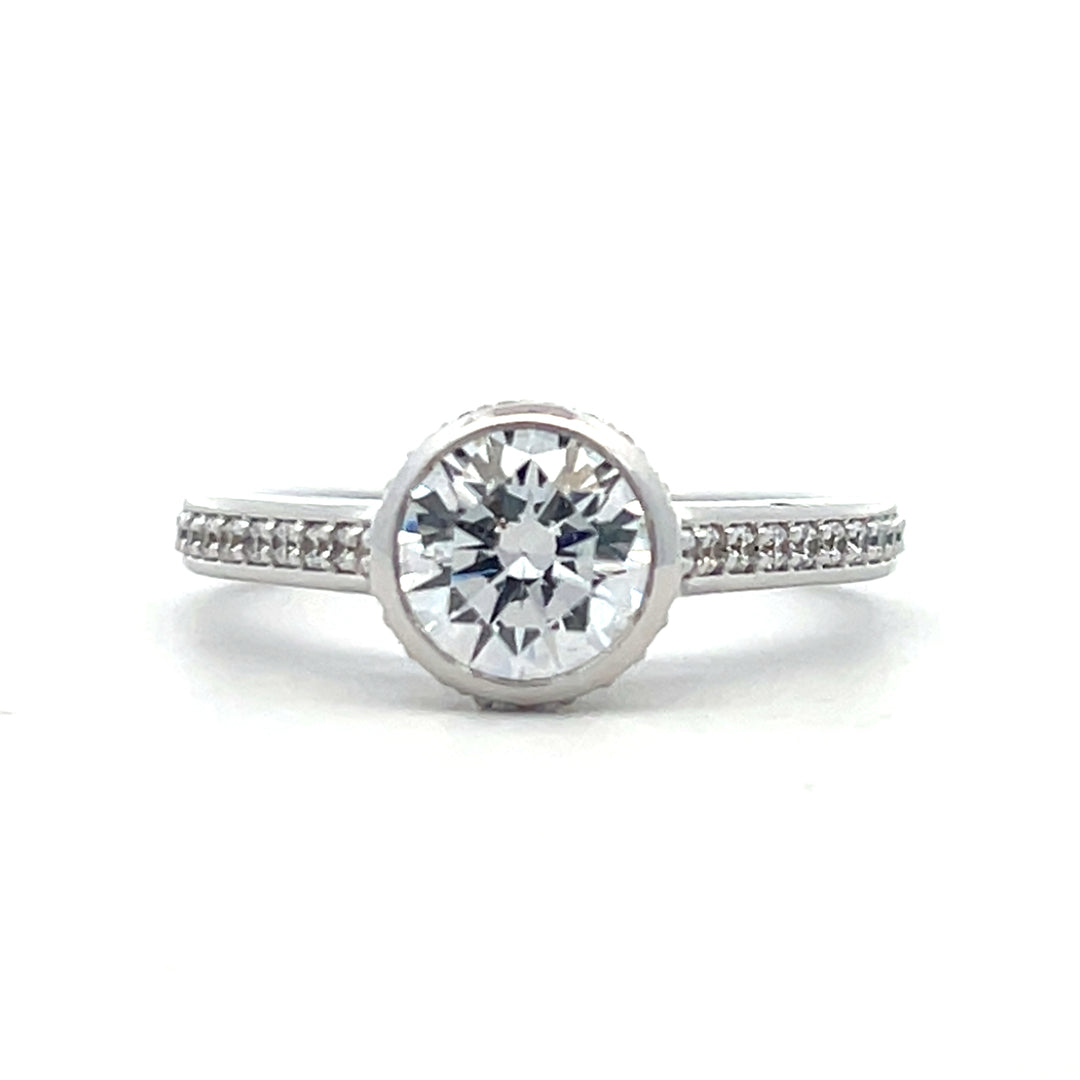 1 1/4 ctw round diamond hidden halo bezel pave cathedral engagement ring - Workshop Fine Jewelry