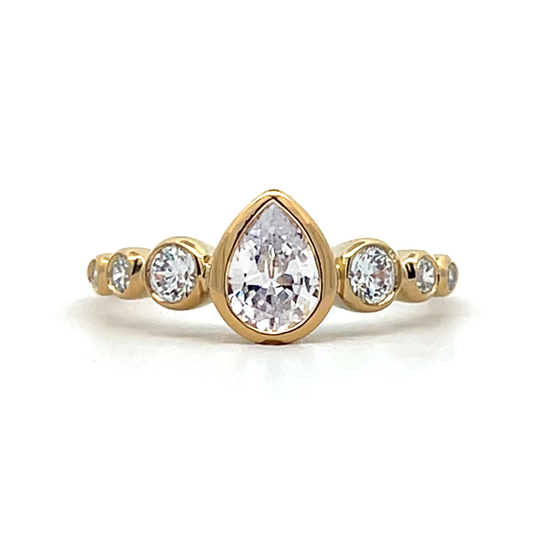 1 ctw pear diamond 7-stone bezel engagement ring - Workshop Fine Jewelry