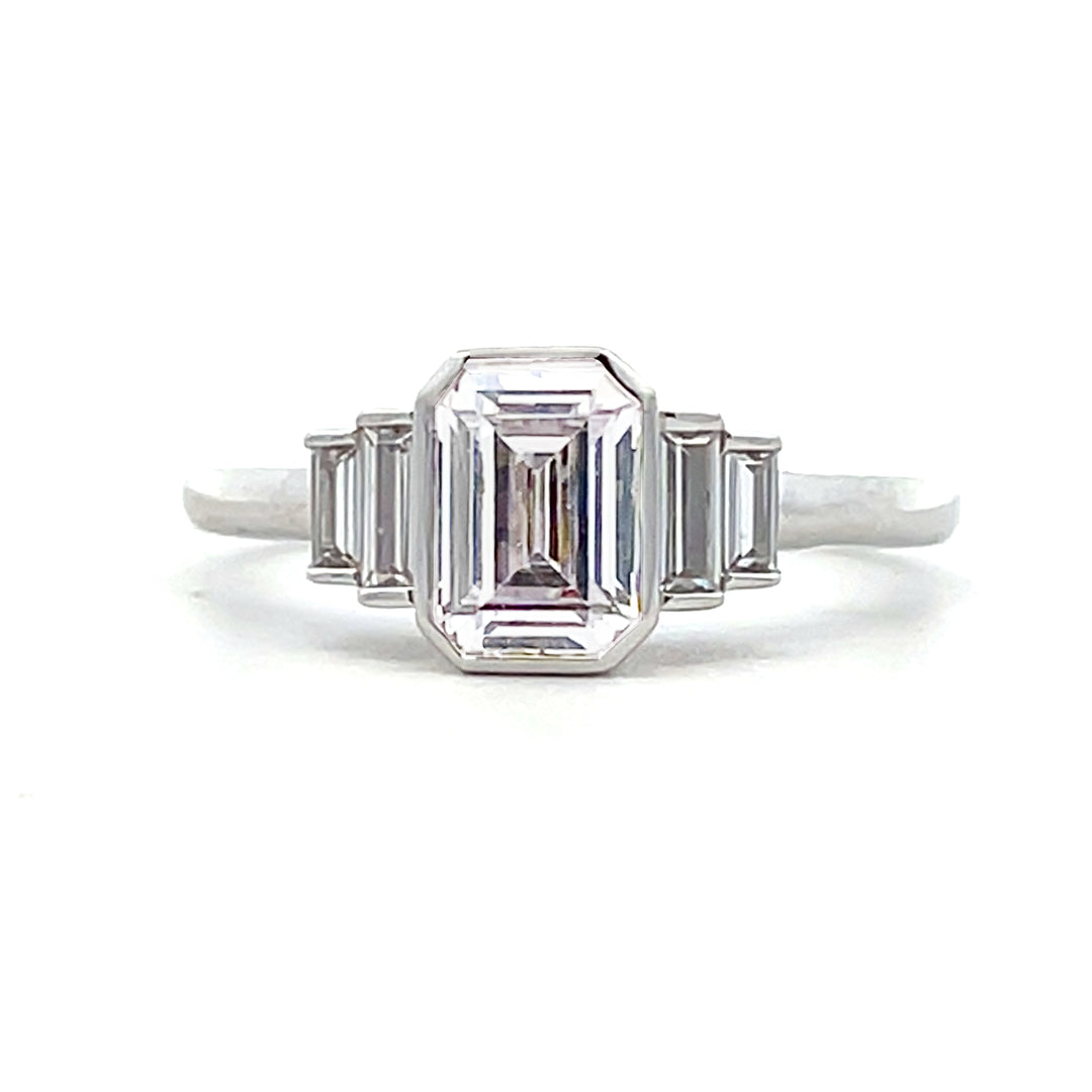 1 1/5 ctw emerald cut diamond 5-stone bezel engagement ring - Workshop Fine Jewelry