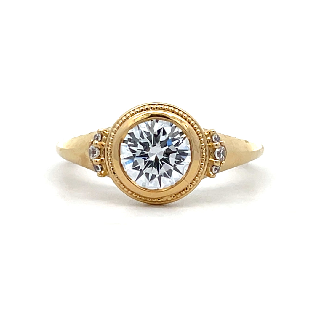 1 ct round diamond milgrain bezel engagement ring - Workshop Fine Jewelry