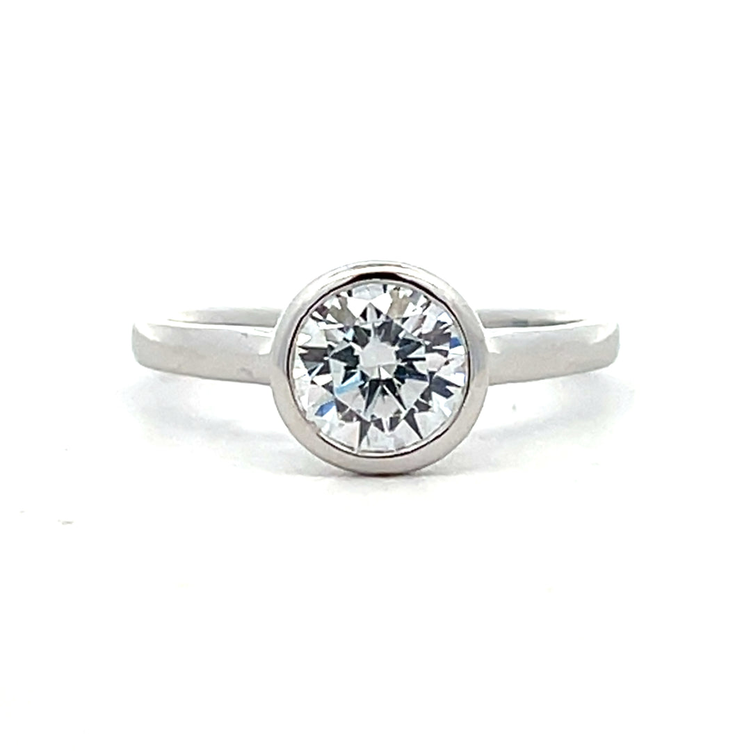 1 ct round diamond bezel cathedral solitaire engagement ring - Workshop Fine Jewelry