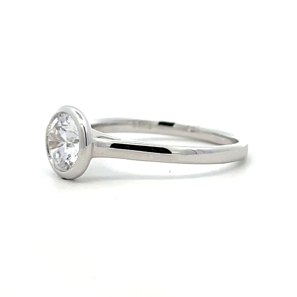 1 ct round diamond bezel cathedral solitaire engagement ring - Workshop Fine Jewelry