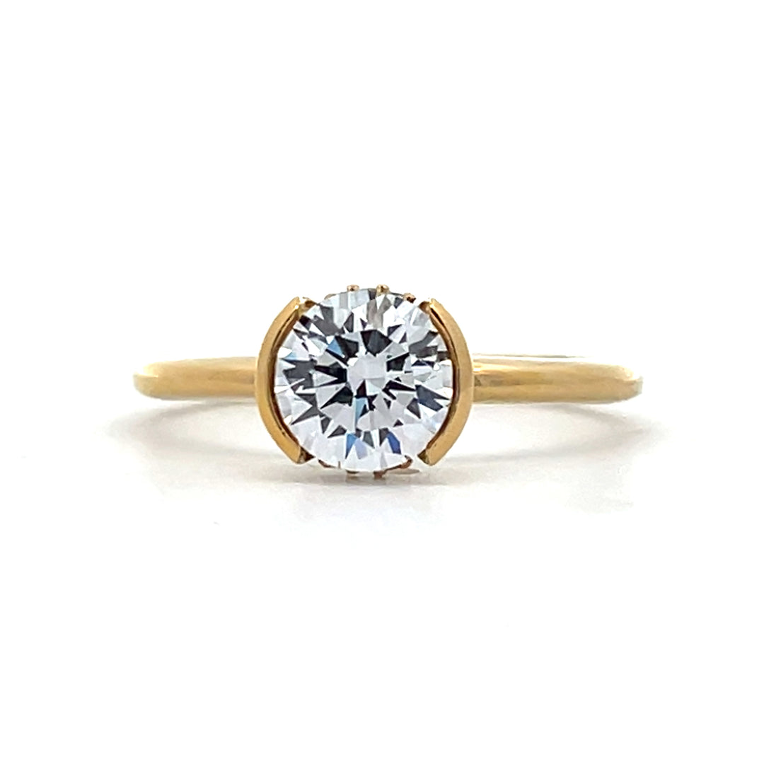 1 ctw round diamond hidden halo half bezel engagement ring - Workshop Fine Jewelry