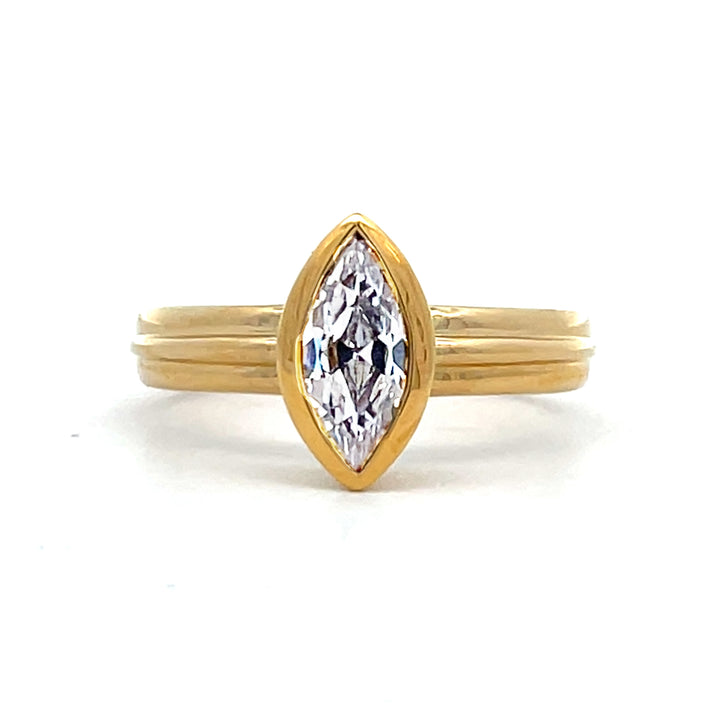 1 ct marquise diamond bezel ribbed engagement ring - Workshop Fine Jewelry