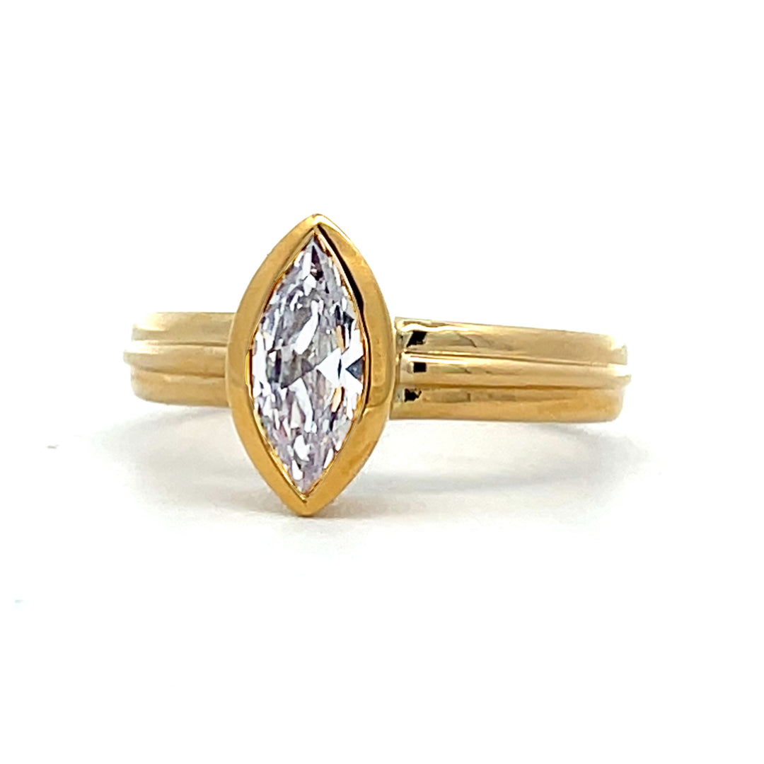 1 ct marquise diamond bezel ribbed engagement ring - Workshop Fine Jewelry