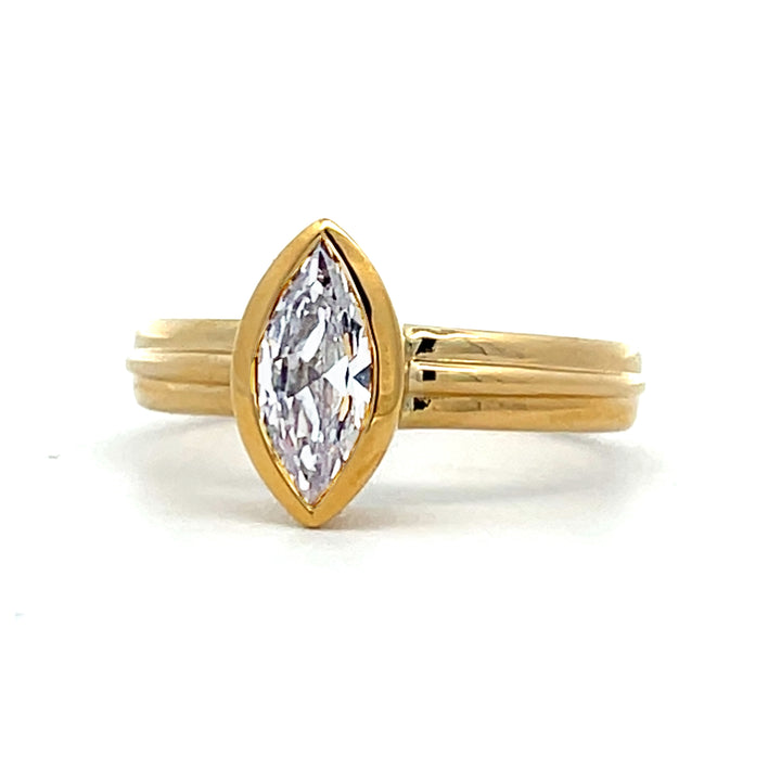 1 ct marquise diamond bezel ribbed engagement ring - Workshop Fine Jewelry