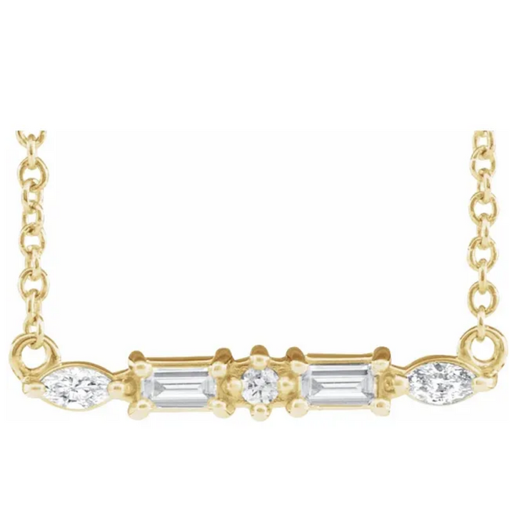 14K solid gold marquise & baguette diamond bar necklace - workshopunderground.com