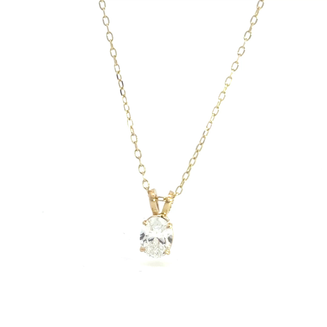 Oval Diamond Solitaire Necklace, 0.72 ct, 14K yellow gold