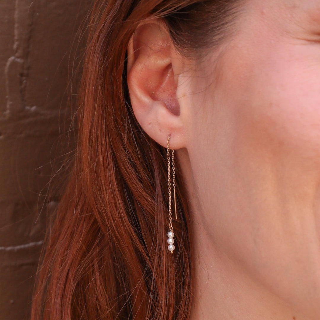 14K van luna - triple baby akoya pearl threaders - Workshop Fine Jewelry