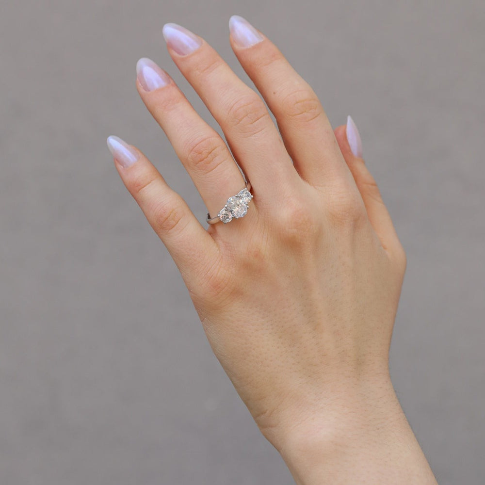 1 3/4 ctw three-stone oval diamond engagement ring - Workshop Fine Jewelry