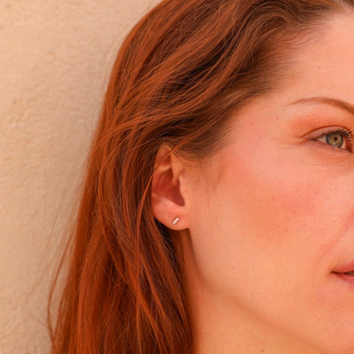 14K diamond 3-stone bar earrings - Workshop Fine Jewelry