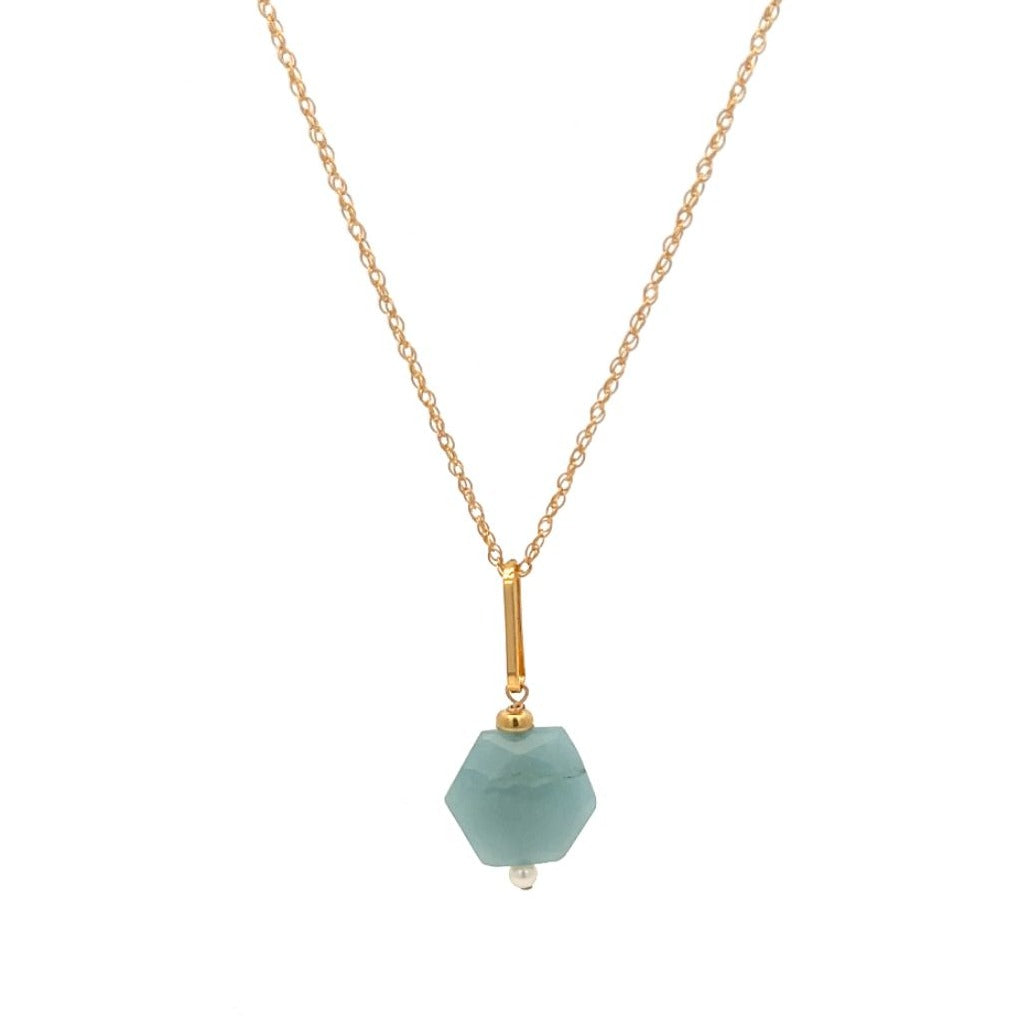 Aqua Beaded Hexagon Necklace