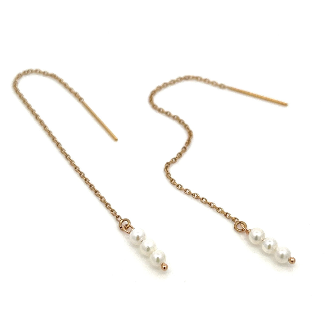 14K van luna - triple baby akoya pearl threaders - Workshop Fine Jewelry