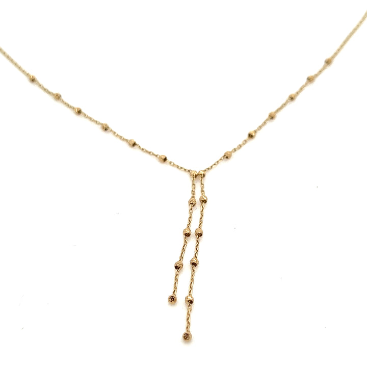 14K solid gold diamond cut beaded bolo lariat necklace - workshopunderground.com