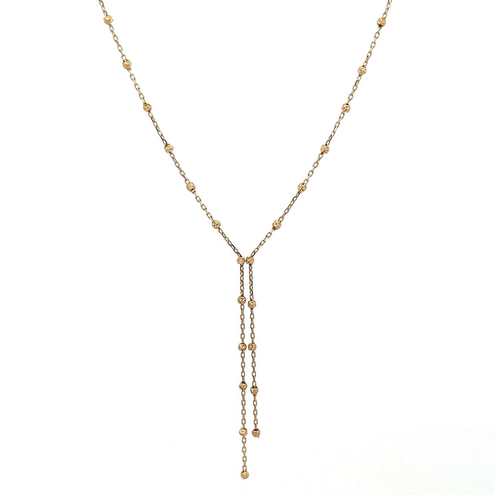 14K solid gold diamond cut beaded bolo lariat necklace - workshopunderground.com
