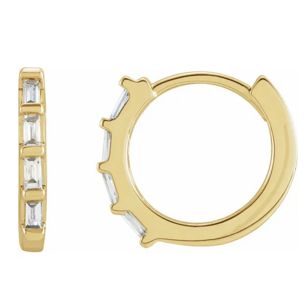 14K solid gold diamond baguette huggies - workshopunderground.com