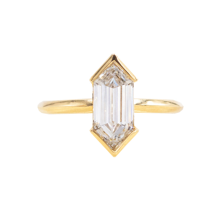 1.53 ct elongated hexagon diamond half-bezel engagement ring