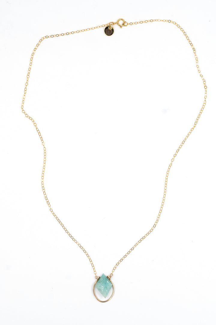 amazonite faceted diamond bezel necklace