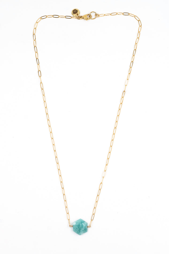 amazonite faceted hexagon necklace