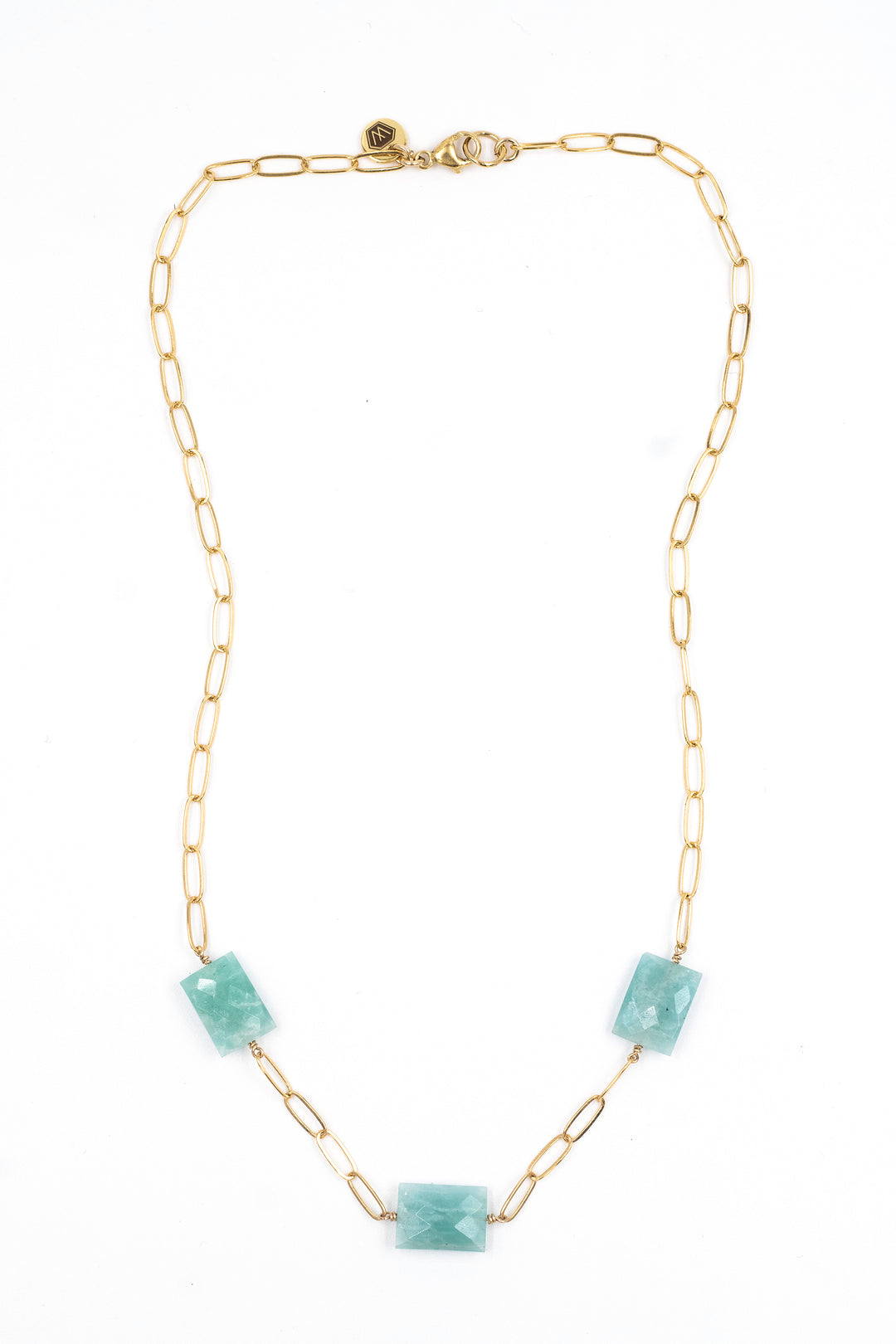 amazonite 3-station faceted chiclet necklace