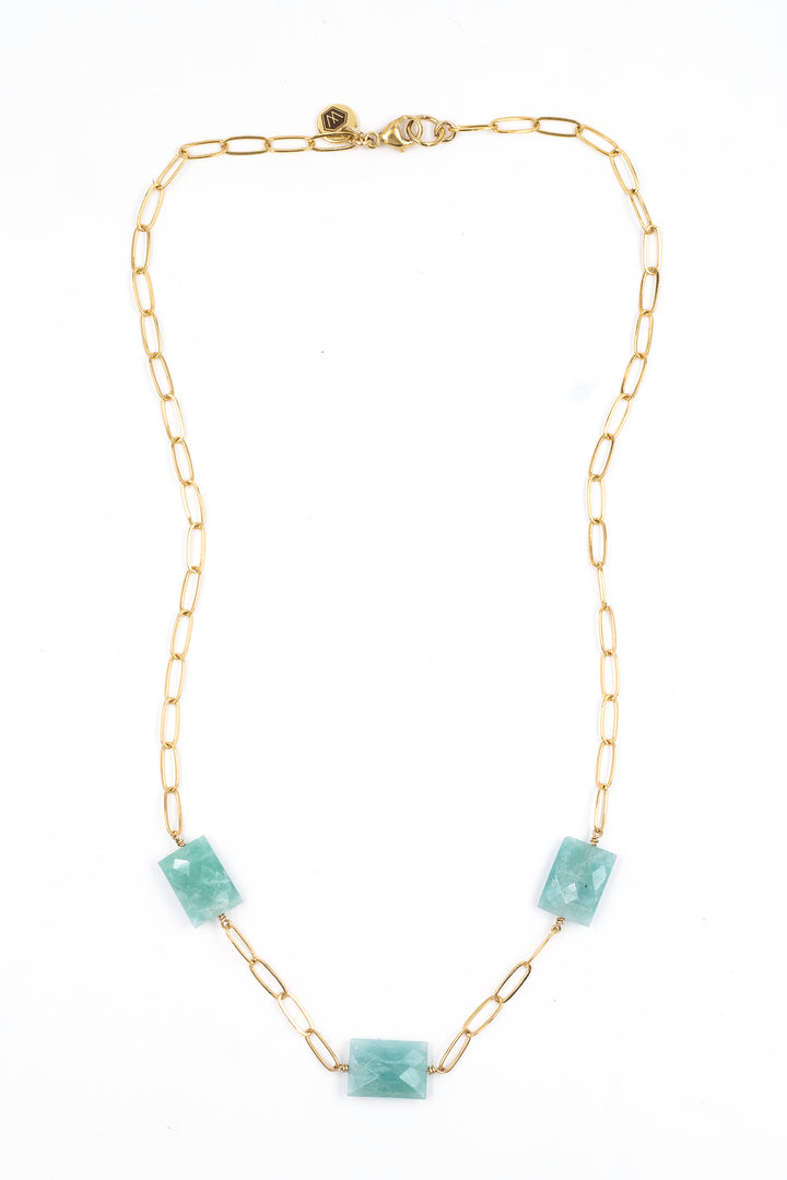 amazonite 3-station faceted chiclet necklace