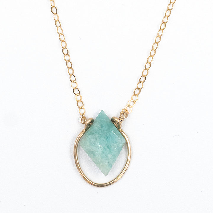 amazonite faceted diamond bezel necklace
