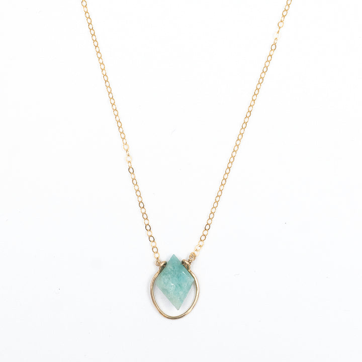 amazonite faceted diamond bezel necklace