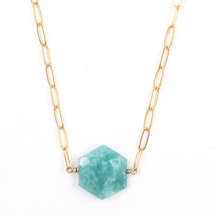 amazonite faceted hexagon necklace