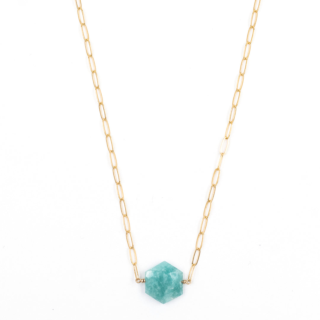 amazonite faceted hexagon necklace