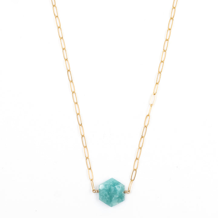 amazonite faceted hexagon necklace