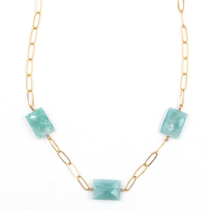 amazonite 3-station faceted chiclet necklace